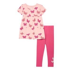 Wonder Nation Little Girls 2-Piece T-Shirt Dress and Leggings Outfit Set, Sz: 7